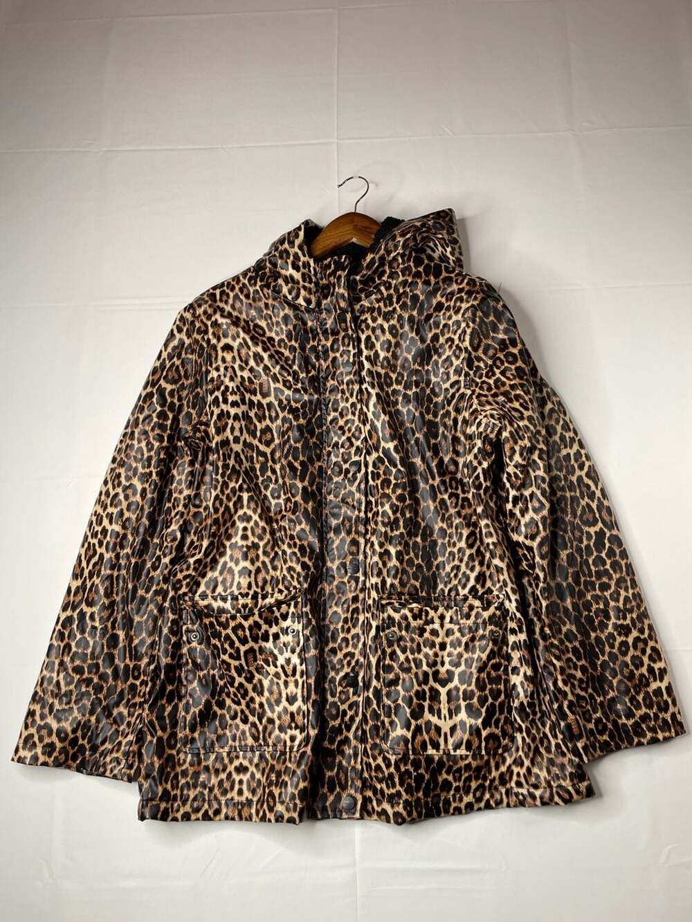 Urban Republic Leopard Print Hooded Rain Jacket with Sherpa Lining Size M